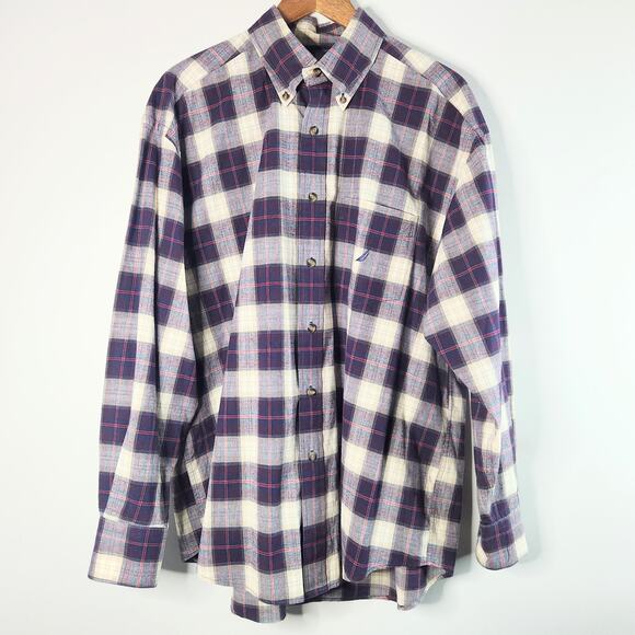 Nautica Other - Nautica Mens Purple Plaid Button Up Casual Shirt Size XL Business Office Career